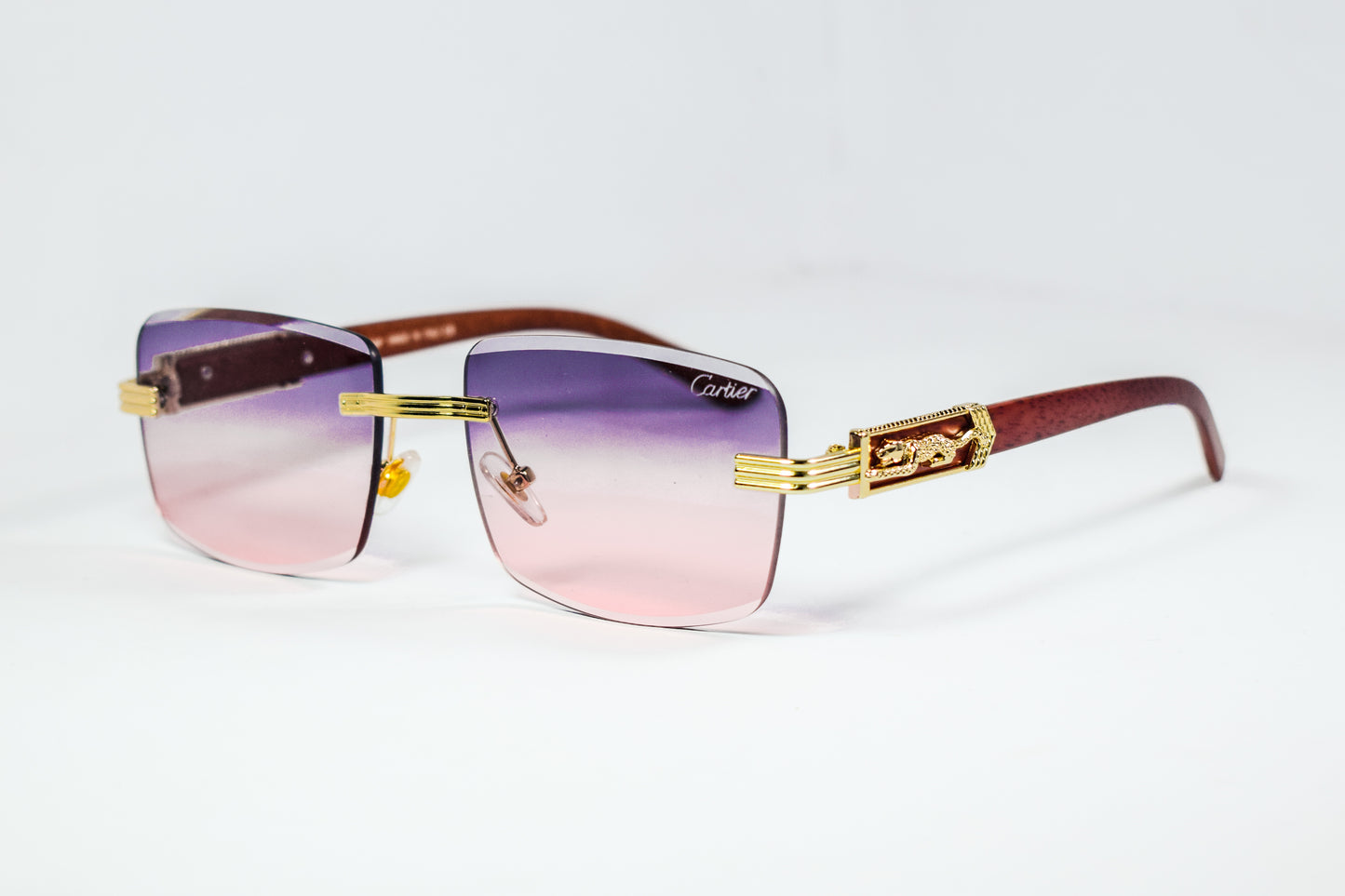 Cartier Leopard Brown Gold Rimless Sunglasses